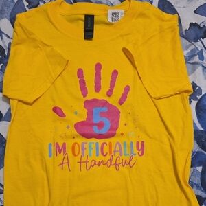 Gildan Yellow Kids Tee with Pink Handprint Design